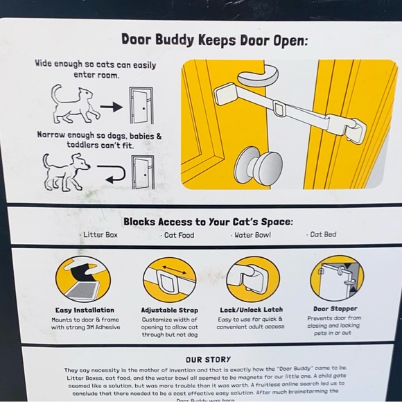 Door Buddy Door Strap & Door Stop Keeps Out Dogs Babies Toddlers From Litter Box - Picture 5 of 9